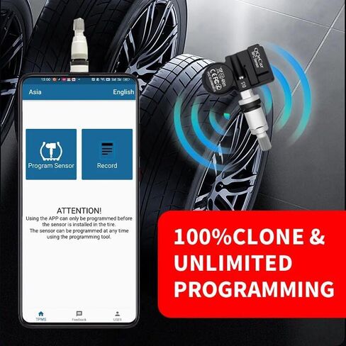 Universal TPMS Sensor Tire Pressure Sensor, QQrCar NFC Mobile Programmable 315MHz + 433MHz TPMS Sensors, OE-Level Tire Pressure Monitoring System Sensor for 99% Vehicles in Saudi Arabia