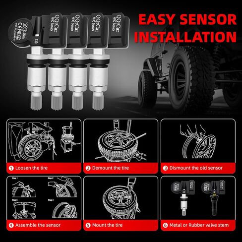 Universal TPMS Sensor Tire Pressure Sensor, QQrCar NFC Mobile Programmable 315MHz + 433MHz TPMS Sensors, OE-Level Tire Pressure Monitoring System Sensor for 99% Vehicles in Saudi Arabia