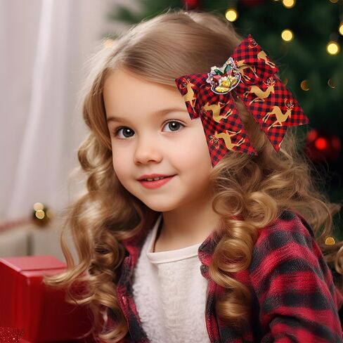 5 Pcs Christmas Hair Clips Big Bow Ribbon Hair Accessories Cute Santa Claus Reindeer Elk Hair Barrettes Holiday Headdress Hairpin for Girls Women Kids Xmas Party Cosplay Gift in Kuwait