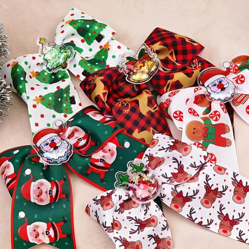 5 Pcs Christmas Hair Clips Big Bow Ribbon Hair Accessories Cute Santa Claus Reindeer Elk Hair Barrettes Holiday Headdress Hairpin for Girls Women Kids Xmas Party Cosplay Gift in Kuwait