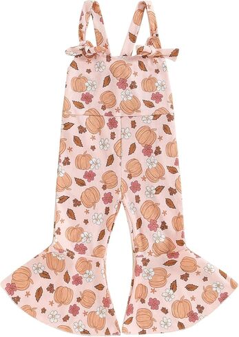 Kayotuas Toddler Baby Girl Halloween Outfit Jumpsuit Sleeveless Floral Pumpkin Ghost Bell Bottom Romper Overalls Fall Clothes in Kuwait