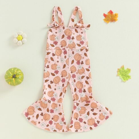 Kayotuas Toddler Baby Girl Halloween Outfit Jumpsuit Sleeveless Floral Pumpkin Ghost Bell Bottom Romper Overalls Fall Clothes in Kuwait
