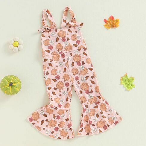 Kayotuas Toddler Baby Girl Halloween Outfit Jumpsuit Sleeveless Floral Pumpkin Ghost Bell Bottom Romper Overalls Fall Clothes in Kuwait