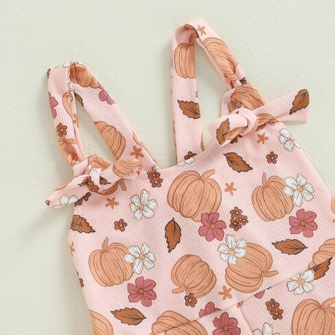 Kayotuas Toddler Baby Girl Halloween Outfit Jumpsuit Sleeveless Floral Pumpkin Ghost Bell Bottom Romper Overalls Fall Clothes in Kuwait