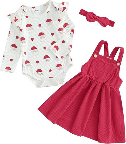 Baby Girl Christmas Outfits Long Sleeve Cartoon Bodysuit Romper Overall Skirt Dress Headband Infant Girl Clothes in Kuwait