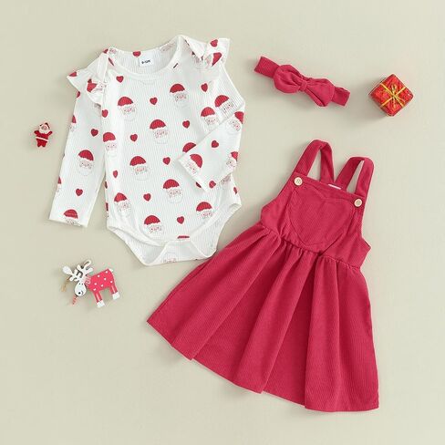 Baby Girl Christmas Outfits Long Sleeve Cartoon Bodysuit Romper Overall Skirt Dress Headband Infant Girl Clothes in Kuwait