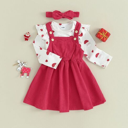 Baby Girl Christmas Outfits Long Sleeve Cartoon Bodysuit Romper Overall Skirt Dress Headband Infant Girl Clothes in Kuwait