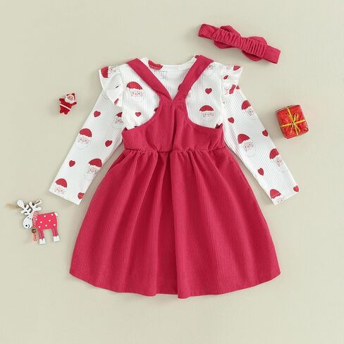 Baby Girl Christmas Outfits Long Sleeve Cartoon Bodysuit Romper Overall Skirt Dress Headband Infant Girl Clothes in Kuwait