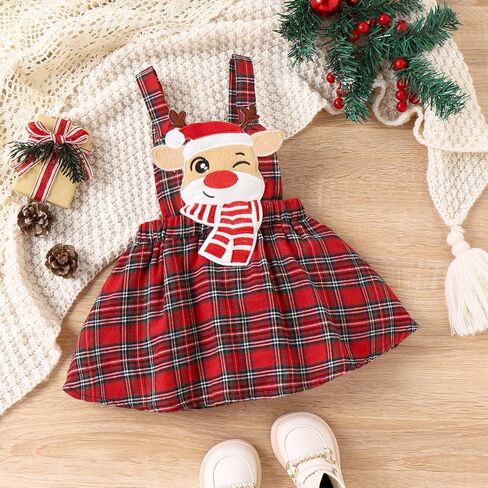 Baby Girl Christmas Outfits Long Sleeve Cartoon Bodysuit Romper Overall Skirt Dress Headband Infant Girl Clothes in Kuwait