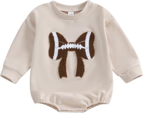 Newborn Baby Girl Football Clothes Football Bow Sweatshirt Romper Long Sleeve Bubble Romper Cute Fall Winter Outfit in Saudi Arabia