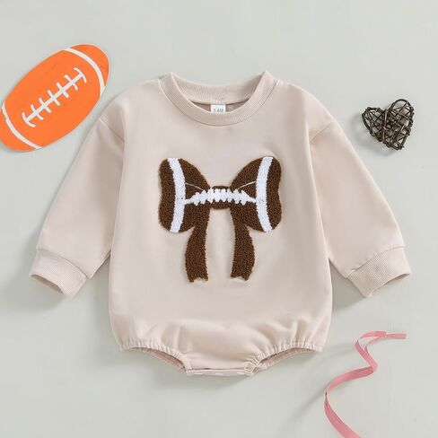 Newborn Baby Girl Football Clothes Football Bow Sweatshirt Romper Long Sleeve Bubble Romper Cute Fall Winter Outfit in Saudi Arabia