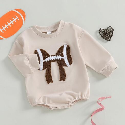 Newborn Baby Girl Football Clothes Football Bow Sweatshirt Romper Long Sleeve Bubble Romper Cute Fall Winter Outfit in Saudi Arabia