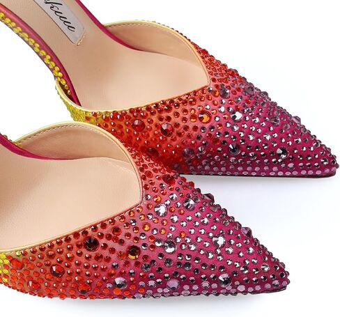 Women's Heeled Sandals Crystal Chain Ankle Straps Rhinestones Buckle High Heels Stiletto Slip On Wedding Party Satin Dress Shoes 3.9 IN in Saudi Arabia