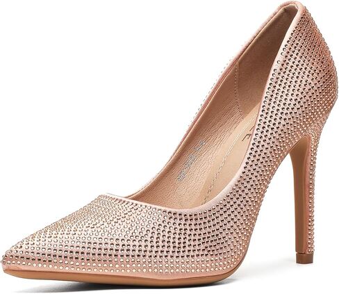 حذاء نسائي من ZUYEE، حذاء بكعب عالٍ ومدبب ومقدمة مغلقة وكعب عالٍ لامع مع حجر الراين اللامع، كعب زفاف لأحذية العروس in Kuwait