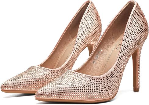 حذاء نسائي من ZUYEE، حذاء بكعب عالٍ ومدبب ومقدمة مغلقة وكعب عالٍ لامع مع حجر الراين اللامع، كعب زفاف لأحذية العروس in Kuwait