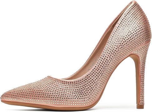 حذاء نسائي من ZUYEE، حذاء بكعب عالٍ ومدبب ومقدمة مغلقة وكعب عالٍ لامع مع حجر الراين اللامع، كعب زفاف لأحذية العروس in Kuwait