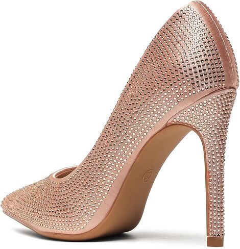 حذاء نسائي من ZUYEE، حذاء بكعب عالٍ ومدبب ومقدمة مغلقة وكعب عالٍ لامع مع حجر الراين اللامع، كعب زفاف لأحذية العروس in Kuwait