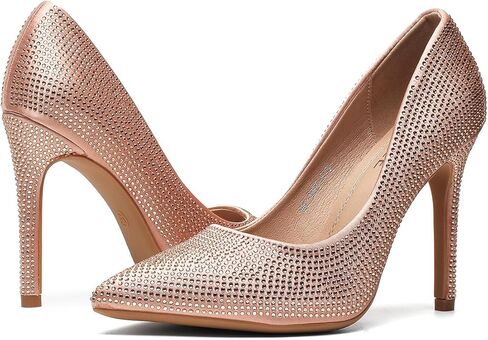 حذاء نسائي من ZUYEE، حذاء بكعب عالٍ ومدبب ومقدمة مغلقة وكعب عالٍ لامع مع حجر الراين اللامع، كعب زفاف لأحذية العروس in Kuwait