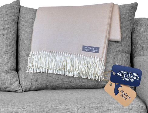 Lightweight Throw Blanket - 100% Baby Alpaca Wool Herringbone Weave - Ethically Sourced - Gentle on Skin - Softer and Warmer Than Wool - Limited Production - Off-White/Cream in Saudi Arabia