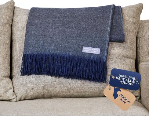 Lightweight Throw Blanket - 100% Baby Alpaca Wool Herringbone Weave - Ethically Sourced - Gentle on Skin - Softer and Warmer Than Wool - Limited Production - Off-White/Cream in Saudi Arabia