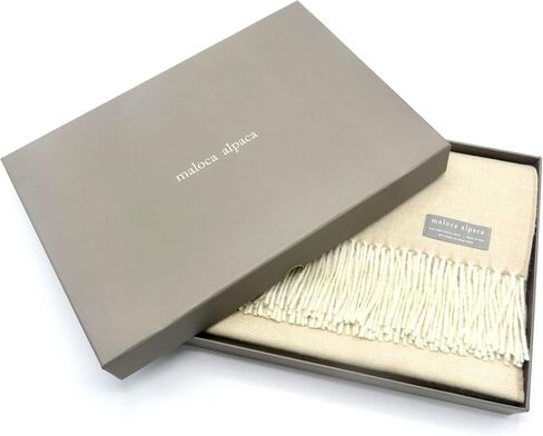 Lightweight Throw Blanket - 100% Baby Alpaca Wool Herringbone Weave - Ethically Sourced - Gentle on Skin - Softer and Warmer Than Wool - Limited Production - Off-White/Cream in Saudi Arabia