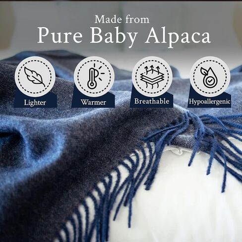 Lightweight Throw Blanket - 100% Baby Alpaca Wool Herringbone Weave - Ethically Sourced - Gentle on Skin - Softer and Warmer Than Wool - Limited Production - Off-White/Cream in Saudi Arabia