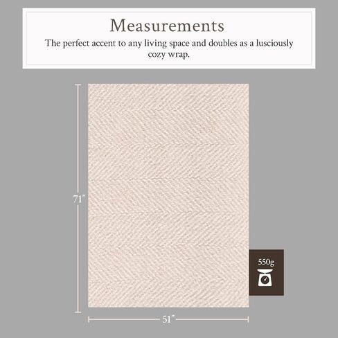 Lightweight Throw Blanket - 100% Baby Alpaca Wool Herringbone Weave - Ethically Sourced - Gentle on Skin - Softer and Warmer Than Wool - Limited Production - Off-White/Cream in Saudi Arabia