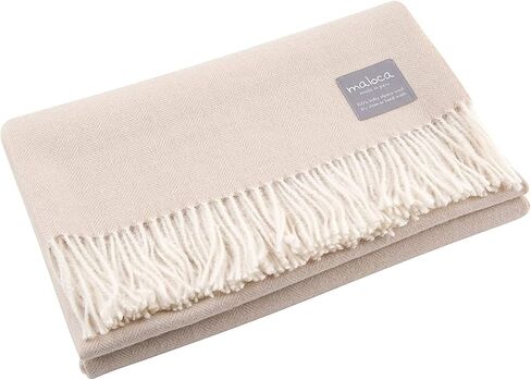 Lightweight Throw Blanket - 100% Baby Alpaca Wool Herringbone Weave - Ethically Sourced - Gentle on Skin - Softer and Warmer Than Wool - Limited Production - Off-White/Cream in Saudi Arabia