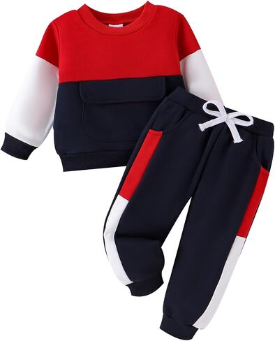 Baby Boy Clothes Toddler Fall Winter Outfits Long Sleeve Patchwork Sweatshirt Pullover Tops + Sweatpants 6 Months-3T in Saudi Arabia
