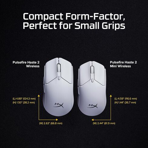 HyperX Pulsefire Haste 2 Mini - ماوس ألعاب لاسلكي للكمبيوتر الشخصي، خفيف الوزن، بلوتوث 2.4 جيجا هرتز، أبيض in Kuwait
