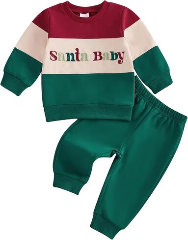 Lamuusaa Toddler Baby Boy Christmas Outfit Long Sleeve Santa Baby Embroidery Sweatshirt Jogger Pants Winter Clothes 3M-3T in Saudi Arabia