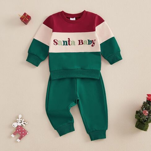 Lamuusaa Toddler Baby Boy Christmas Outfit Long Sleeve Santa Baby Embroidery Sweatshirt Jogger Pants Winter Clothes 3M-3T in Saudi Arabia