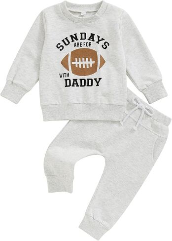 Toddler Baby Boy Girl Clothes Football Print Long Sleeve Sweatshirt Pockets Pants Outfits Infant Fall Winter Clothes in Kuwait