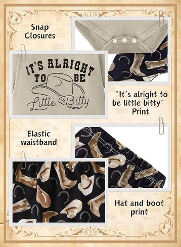 Newborn Baby Boy Western Outfits - Country Cowboy Hat Print Romper Pants with Hat Fall Winter Infant Clothes Set in Saudi Arabia
