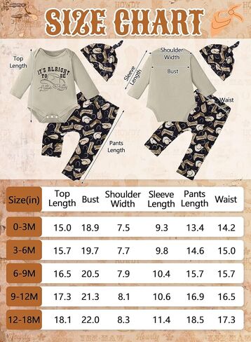 Newborn Baby Boy Western Outfits - Country Cowboy Hat Print Romper Pants with Hat Fall Winter Infant Clothes Set in Saudi Arabia