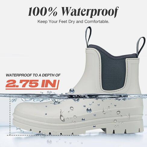 HISEA Women's Chelsea Rubber Rain Boots Ankle Rain Boots Waterproof Women Neoprene Short Garden Boots in Kuwait
