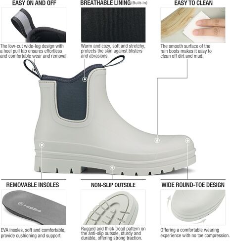 HISEA Women's Chelsea Rubber Rain Boots Ankle Rain Boots Waterproof Women Neoprene Short Garden Boots in Kuwait