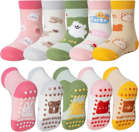 SeeyAN Baby Non Slip Socks Toddler Boys Girls Grips Cotton Anti Skids Crew Cute Cartoon Infant Socks 5 Pairs in Saudi Arabia