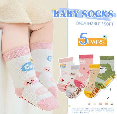 SeeyAN Baby Non Slip Socks Toddler Boys Girls Grips Cotton Anti Skids Crew Cute Cartoon Infant Socks 5 Pairs in Saudi Arabia