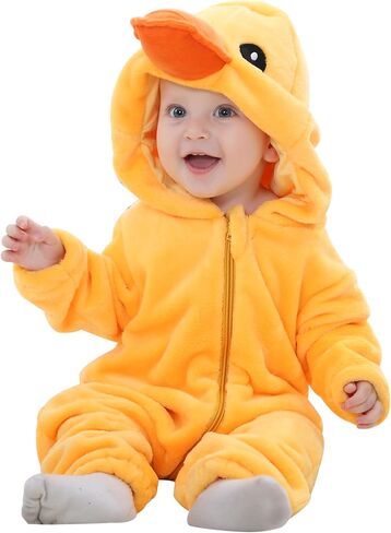 Baby Winter Hooded Romper Jumpsuit, Unisex Kids Flannel Romper, Halloween Toddler Cartoon Animals Onesie in Saudi Arabia