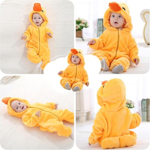 Baby Winter Hooded Romper Jumpsuit, Unisex Kids Flannel Romper, Halloween Toddler Cartoon Animals Onesie in Saudi Arabia