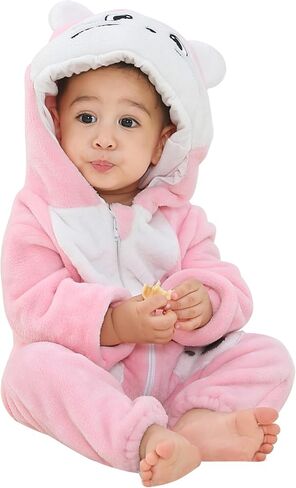 Baby Winter Hooded Romper Jumpsuit, Unisex Kids Flannel Romper, Halloween Toddler Cartoon Animals Onesie in Saudi Arabia