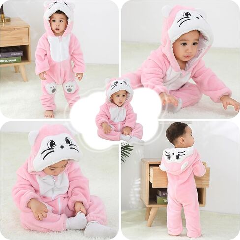 Baby Winter Hooded Romper Jumpsuit, Unisex Kids Flannel Romper, Halloween Toddler Cartoon Animals Onesie in Saudi Arabia
