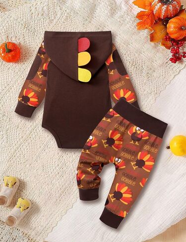 Thanksgiving Baby Boy Outfit Long Sleeve Hoodie Patchwork Romper Turkey Pants Thanksgiving Outfit Set in Saudi Arabia