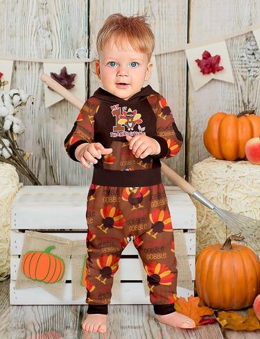 Thanksgiving Baby Boy Outfit Long Sleeve Hoodie Patchwork Romper Turkey Pants Thanksgiving Outfit Set in Saudi Arabia