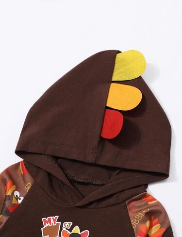 Thanksgiving Baby Boy Outfit Long Sleeve Hoodie Patchwork Romper Turkey Pants Thanksgiving Outfit Set in Saudi Arabia