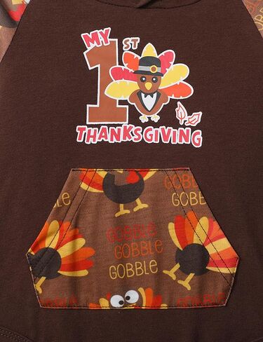 Thanksgiving Baby Boy Outfit Long Sleeve Hoodie Patchwork Romper Turkey Pants Thanksgiving Outfit Set in Saudi Arabia