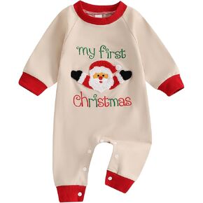 Newborn Baby Boy Girl Christmas Outfit Embroidery Long Sleeve Romper One Piece Jumpsuit Bodysuit Winter Clothes