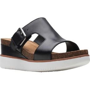 Clarks Women's Lizby Ease Slide Sandal, Black Leather, 8.5
