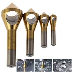 TJP 4pcs Chamfer Countersink Deburring Drill Bit Crosshole Cutting Metal Wood Tools